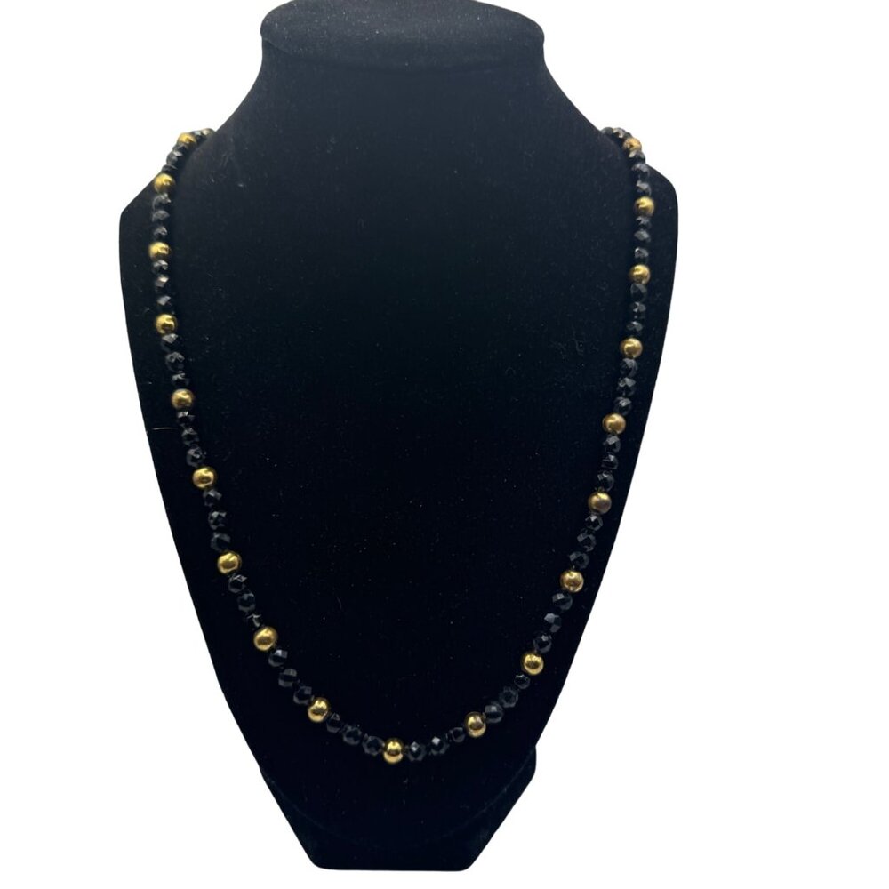 Black & Gold Beaded Necklace With Faceted Design & Unique Detailing